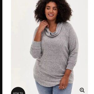 TORRID Grey Supersoft Plush Cowl Neck Tunic Sweater NWT   3x